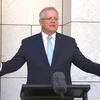 Thủ tướng Australia Scott Morrison phát biểu trong cuộc họp báo tại Canberra. (Ảnh: AFP/ TTXVN)