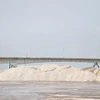 Nguyên vật liệu tập kết ở cầu cảng Hợp Thịnh gây phát tán bụi ra khu dân cư khi có gió. (Ảnh: Nguyên Lý/TTXVN)