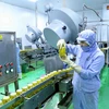 Dây chuyền đóng lọ ớt xuất khẩu tại nhà máy chế biến của Công ty CP chế biến thực phẩm xuất khẩu GOC tại Bắc Giang. (Ảnh: Vũ Sinh/TTXVN)