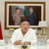 Nhà lãnh đạo Triều Tiên Kim Jong-un chủ trì cuộc họp Hội đồng chính sách Ủy ban Trung ương Đảng Lao động Triều Tiên tại Bình Nhưỡng ngày 5/8/2020. (Ảnh: AFP/TTXVN)