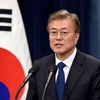 Tổng thống Hàn Quốc Moon Jae-in trong bài phát biểu tại Seoul. (Ảnh: IRNA/TTXVN)