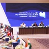Thủ tướng Libya Abdulhamid Dbeibah (thứ 2, trái) phát biểu tại Hội nghị Ổn định Libya ở Tripoli ngày 21/10/2021. (Ảnh: AFP/TTXVN)