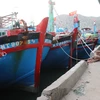 Tàu thuyền neo đậu tránh bão Rai tại cảng cá Cà Ná, xã Cà Ná, huyện Thuận Nam, Ninh Thuận. (Ảnh: Nguyễn Thành/TTXVN)