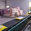 Vận chuyển gạo xuất khẩu tại nhà máy chế biến gạo của Công ty TNHH MTV Lương thực Thoại Sơn, thuộc Tập đoàn Lộc Trời. (Ảnh: Phạm Hậu/TTXVN)