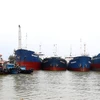 Tàu hàng có tải trọng lớn cập cảng Cửa Việt, Quảng Trị, để lấy hàng hóa. (Ảnh: Nguyên Lý/TTXVN)
