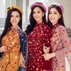 Top 3 Hoa hậu Việt Nam 2018 trong trang phục áo dài. (Ảnh: Chanh Nguyễn)
