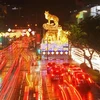 Đèn lồng hình con Hổ biểu tượng cho Năm Nhâm dần trưng bày tại Singapore. (Ảnh: THX/TTXVN)
