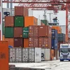 Hoạt động bốc dỡ container hàng hóa tại cảng ở Dublin, Ireland. (Ảnh: AFP/TTXVN)