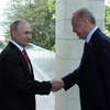 Tổng thống Nga Vladimir Putin (trái) và Tổng thống Thổ Nhĩ Kỳ Recep Tayyip Erdogan tại cuộc gặp ở Sochi, Nga, ngày 29/9/2021. (Ảnh: AFP/TTXVN)