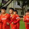 Các cầu thủ U23 Việt Nam luyện tập trên sân. (Ảnh: Trần Long/TTXVN)