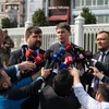 Các nhà đàm phán Ukraine phát biểu với báo giới sau cuộc đàm phán với phái đoàn Nga tại Istanbul, Thổ Nhĩ Kỳ, ngày 29/3/2022. (Ảnh: AFP/TTXVN)