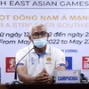 HLV trưởng Đội tuyển bóng đá nữ Campuchia Park Vuthy phát biểu. (Ảnh: Anh Tuấn/TTXVN)
