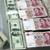 Đồng USD và đồng nhân dân tệ tại một ngân hàng ở tỉnh An Huy, Trung Quốc. (Ảnh: AFP/TTXVN)