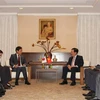 Quang cảnh buổi tiếp giữa Phó Thủ tướng Thường trực Chính phủ Phạm Bình Minh và Phó Chủ tịch Thường trực JICA Yamada Yunichi. (Ảnh: Đức Thịnh/TTXVN)