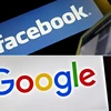 Biểu tượng Facebook và Google. (Ảnh: AFP/TTXVN)