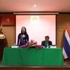 Phó Chủ tịch nước Võ Thị Ánh Xuân nói chuyện thân mật với cán bộ, nhân viên Đại sứ quán và các cơ quan của Việt Nam tại Thái Lan. (Ảnh: Ngọc Quang/TTXVN)