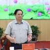 Thủ tướng Phạm Minh Chính làm việc với lãnh đạo chủ chốt thành phố Cần Thơ. (Ảnh: Dương Giang/TTXVN)