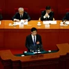 Chủ tịch Quốc hội Trung Quốc Lật Chiến Thư phát biểu tại phiên họp toàn thể lần thứ hai của NPC tại Đại lễ đường Nhân dân ở Bắc Kinh, Trung Quốc ngày 8 tháng 3 năm 2022. (Nguồn: Reuters)