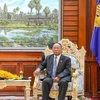 Chủ tịch Quốc hội, Chủ tịch Hội đồng Quốc gia Mặt trận Đoàn kết Phát triển Tổ quốc Campuchia Heng Samrin. (Ảnh: Vũ Hùng/TTXVN)
