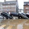 Cảnh ngập lụt do mưa lớn tại thành phố Verviers, Bỉ ngày 15/7/2021. (Ảnh: AFP/TTXVN)