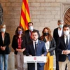 Chủ tịch vùng Catalonia, Pere Aragones, trong một cuộc họp báo tại Palau de la Generalitat ngày 24/9/2021. (Nguồn: Reuters)