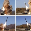 Hình ảnh do Hãng thông tấn Trung ương Triều Tiên đăng phát ngày 7/11/2022 về các vụ phóng tên lửa của quân đội Triều Tiên về vùng biển phía Đông và Hoàng Hải, từ ngày 2-5/11/2022. (Ảnh: Yonhap/TTXVN)