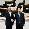 Thủ tướng Campuchia Samdech Techo Hun Sen (phải) và người đồng cấp Thái Lan Prayut Chan-o-cha. (Nguồn: cpp.org.kh)
