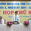Bí thư Tỉnh ủy, Chủ tịch Hội đồng nhân dân tỉnh Tây Ninh Nguyễn Thành Tâm phát biểu tại kỳ họp. (Ảnh: Thanh Tân/TTXVN)