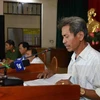 Ông Trần Ngọc Chinh - 1 trong 3 người bị oan sai phát biểu trong buổi Viện Kiểm sát Nhân dân tỉnh Vĩnh Phúc xin lỗi, cải chính công khai ngày 9/10/2019. (Ảnh: Hoàng Hùng/TTXVN)