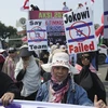 Người biểu tình tuần hành phản đối việc Israel tham gia FIFA World Cup U20 tại Jakarta, Indonesia, ngày 20/3/2023. (Nguồn: AP)