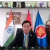 Đại sứ Việt Nam tại Ấn Độ Nguyễn Thanh Hải phát biểu khai mạc hội thảo trực tuyến với chủ đề "Cơ hội hợp tác đầu tư, kinh doanh giữa bang Andhra Pradesh và Việt Nam". (Ảnh: Ngọc Thúy/TTXVN)