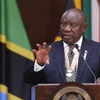 Tổng thống Nam Phi Cyril Ramaphosa phát biểu tại cuộc họp báo ở Pretoria. (Ảnh: AFP/TTXVN)