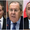 Từ trái sang: Ngoại trưởng Syria Faisal Mekdad, Ngoại trưởng Nga Sergei Lavrov và Ngoại trưởng Thổ Nhĩ Kỳ Mevlut Cavusoglu . (Nguồn: AFP)