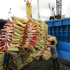 Vận chuyển gạo xuất khẩu của Tập đoàn Lộc Trời tại Tân cảng Thốt Nốt, thành phố Cần Thơ, Việt Nam. (Ảnh: Vũ Sinh/TTXVN