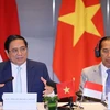 Thủ tướng Phạm Minh Chính và Tổng thống Indonesia Joko Widodo chủ trì Đối thoại doanh nghiệp cấp cao Việt Nam-Indonesia. (Ảnh: Dương Giang/TTXVN)