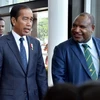 Tổng thống Indonesia Joko Widodoi (trái) và Thủ tướng Papua New Guinea James Marape tại Papua New Guinea ngày 5 tháng 7 năm 2023. (Ảnh: AFP)