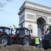 Nông dân chặn giao thông trên đại lộ Champs-Elysees bằng máy kéo và các cuộn cỏ khô. (Ảnh: AFP)