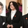 Các diễn viên Mark Ruffalo, Billie Eilish và Ramy Youssef đeo ghim “Ngừng bắn” khi xuất hiện trên thảm đỏ Oscar 2024. (Ảnh: AP)