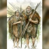 Tranh minh họa người thời kỳ Đồ đá quấn lông gấu trong mùa Đông giá rét. (Ảnh: Journal Of Human Evolution) 