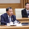 Samdech Say Chhum khi là Chủ tịch Thượng viện Vương quốc Campuchia trong chuyến thăm Việt Nam ngày 25/10/2022. (Ảnh: Dương Giang/TTXVN)