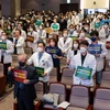 Các giáo sư ngành y đình công phản đối kế hoạch cải cách y tế của Chính phủ tại Seoul, ngày 25/3/2024. (Ảnh: YONHAP/TTXVN)