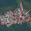 Những ngôi nhà trên đảo Gardi Sugdub, một phần của quần đảo San Blas ngoài khơi bờ biển Caribe của Panama, ngày 25/5. (Ảnh AP)