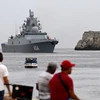 Tàu khu trục Đô đốc Gorshkov, một phần của đội hải quân Nga thăm Cuba, đến cảng La Habana ngày 12/6. (Ảnh: AFP/Getty)