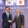Bộ trưởng Kinh tế và Tài chính Hàn Quốc Choi Sang-mok (trái) và Bộ trưởng Tài chính Nhật Bản Shunichi Suzuki tại cuộc gặp ở Seoul, Hàn Quốc, ngày 25/6/2024. (Ảnh: Yonhap/TTXVN)