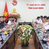 Buổi làm việc của Đoàn các nghị sỹ và doanh nghiệp của Nhật Bản với lãnh đạo tỉnh Nam Định. (Ảnh: Công Luật/TTXVN)