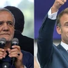 Tổng thống Iran Masoud Pezeshkian (trái) và người đồng cấp Pháp Emmanuel Macron. (Ảnh: AFP)