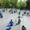 150 đoàn viên thanh niên tích cực tham gia trồng cây xanh để góp phần hướng đến mục tiêu "Vì một Việt Nam xanh". (Ảnh: Huỳnh Anh/TTXVN)