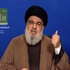 Thủ lĩnh phong trào Hezbollah tại Liban Hassan Nasrallah trong bài phát biểu trên truyền hình ngày 12/7/2023. (Ảnh: AFP/TTXVN)