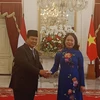 Phó Chủ tịch nước Võ Thị Ánh Xuân và Tổng thống Indonesia Prabowo Subianto tại cuộc tiếp. (Ảnh: TTXVN phát)