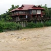 Nhiều ngôi nhà của các hộ dân xã Thanh Luông (huyện Điện Biên) trước nguy cơ bị nước lũ cuốn trôi. (Ảnh: Chu Quốc Hùng/TTXVN)
